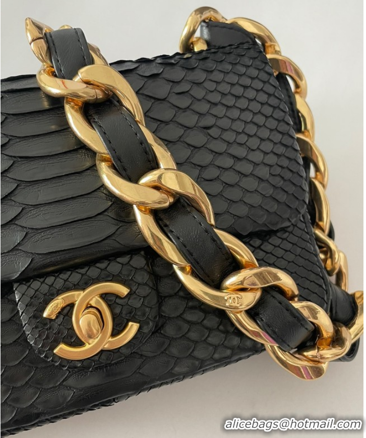 Promotional Chanel SMALL FLAP BAG Snakeskin & Gold-Tone Metal AS3214 black