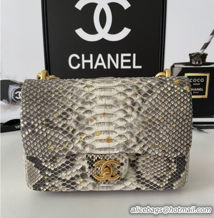 Reasonable Price Chanel SMALL FLAP BAG Snakeskin & Gold-Tone Metal AS3214 gray