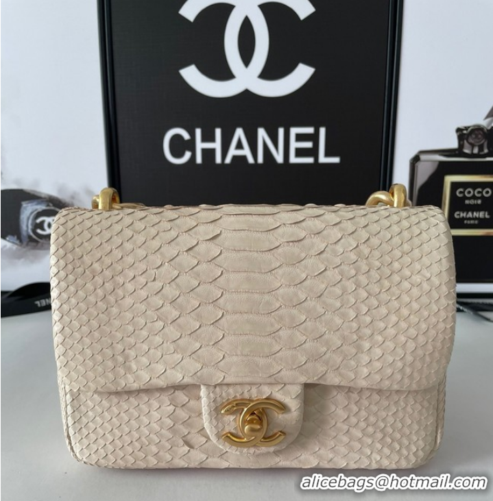 Good Looking Chanel SMALL FLAP BAG Snakeskin & Gold-Tone Metal AS3214 Beige