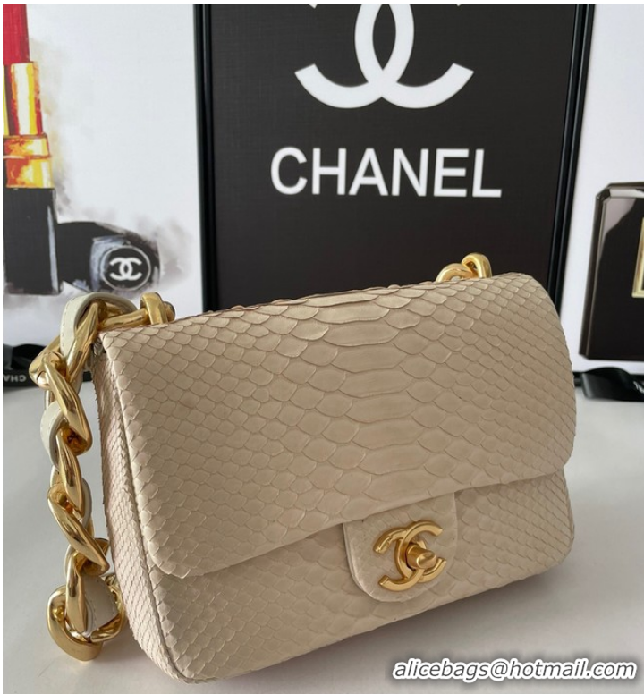 Good Looking Chanel SMALL FLAP BAG Snakeskin & Gold-Tone Metal AS3214 Beige