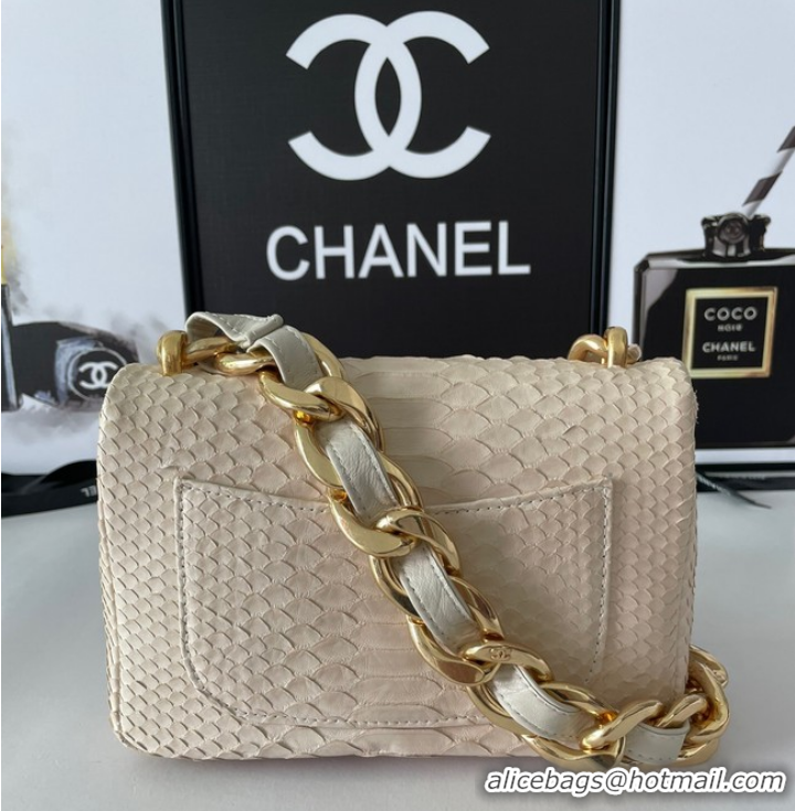 Good Looking Chanel SMALL FLAP BAG Snakeskin & Gold-Tone Metal AS3214 Beige