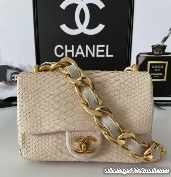 Good Looking Chanel SMALL FLAP BAG Snakeskin & Gold-Tone Metal AS3214 Beige