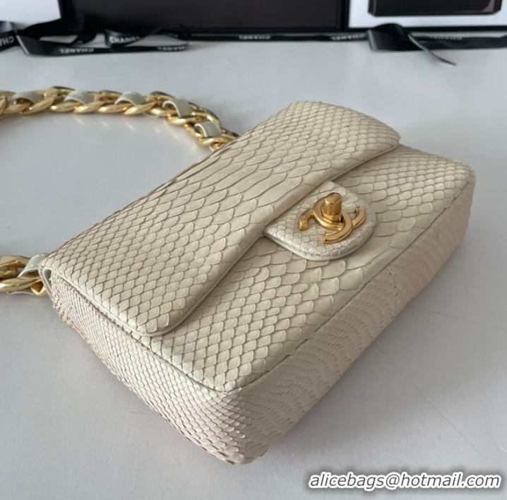 Good Looking Chanel SMALL FLAP BAG Snakeskin & Gold-Tone Metal AS3214 Beige