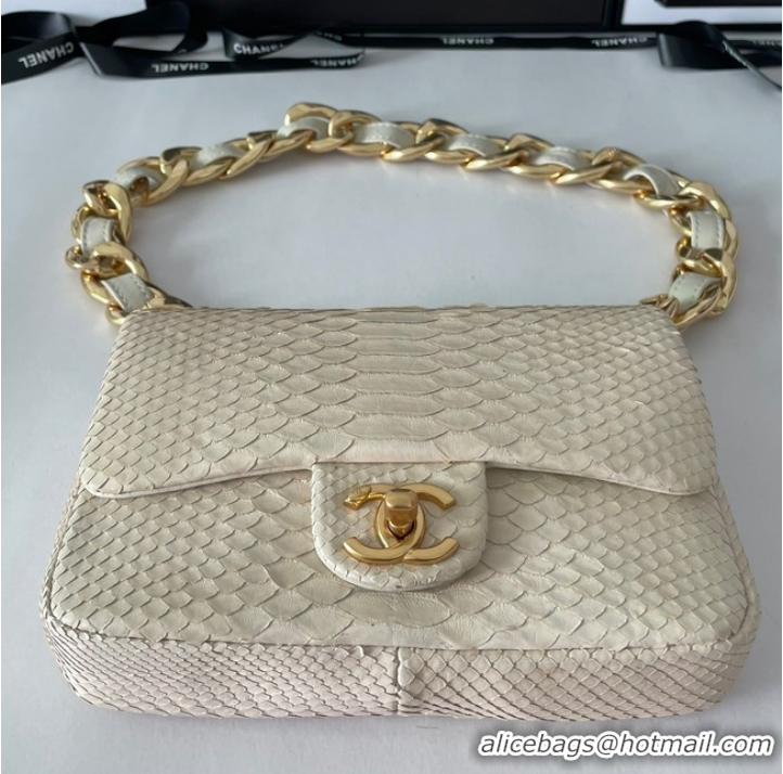 Good Looking Chanel SMALL FLAP BAG Snakeskin & Gold-Tone Metal AS3214 Beige