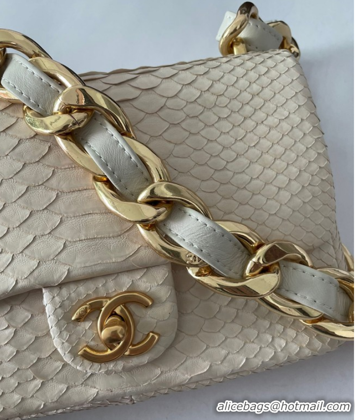 Good Looking Chanel SMALL FLAP BAG Snakeskin & Gold-Tone Metal AS3214 Beige