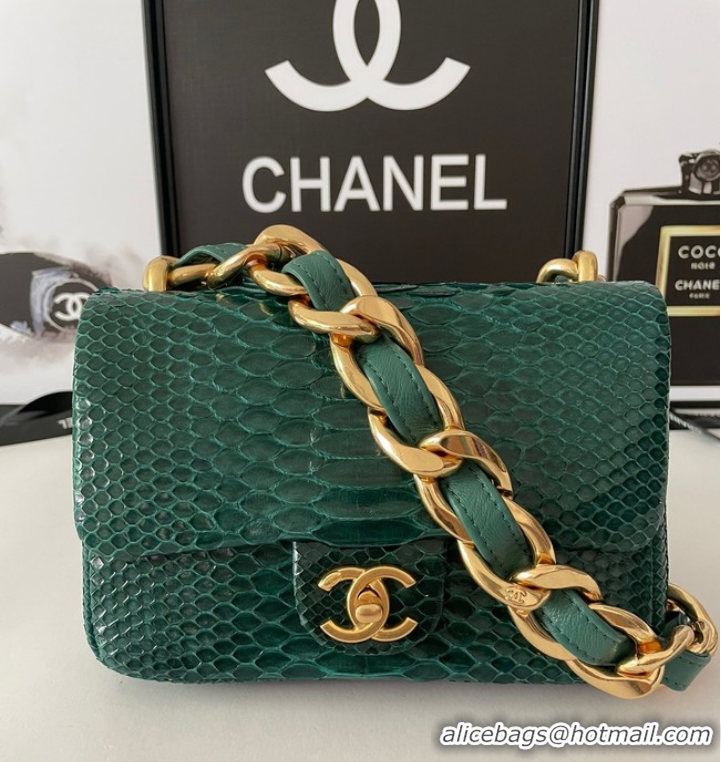 Top Quality Chanel SMALL FLAP BAG Snakeskin & Gold-Tone Metal AS3214 green