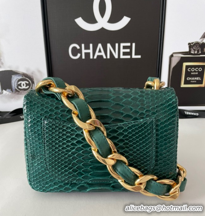 Top Quality Chanel SMALL FLAP BAG Snakeskin & Gold-Tone Metal AS3214 green