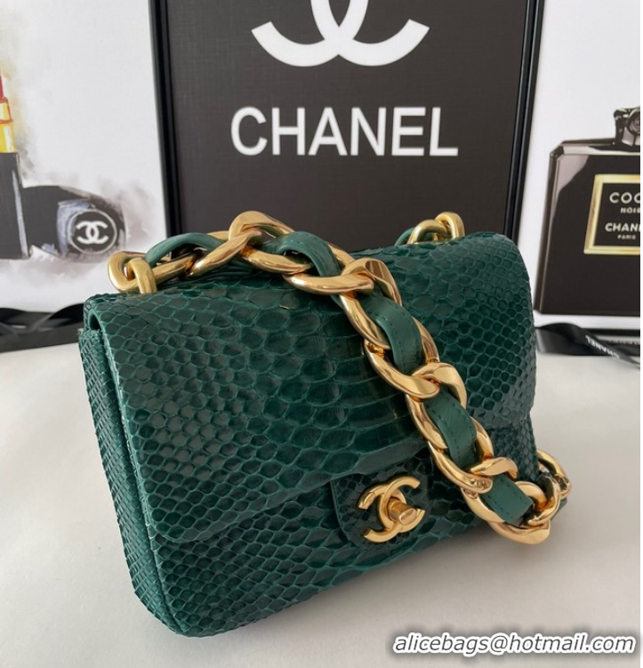 Top Quality Chanel SMALL FLAP BAG Snakeskin & Gold-Tone Metal AS3214 green