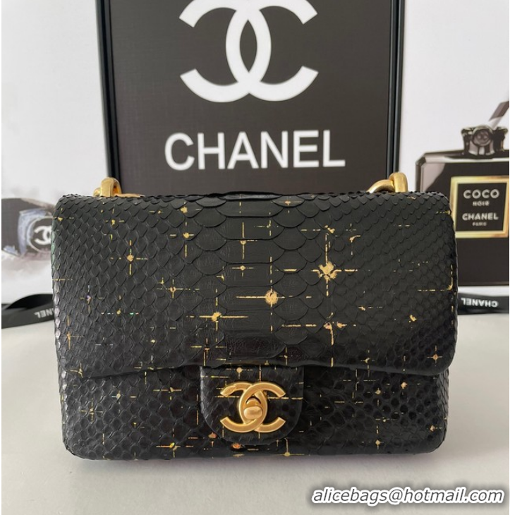 Popular Style Chanel SMALL FLAP BAG Snakeskin & Gold-Tone Metal AS3214 black&gold