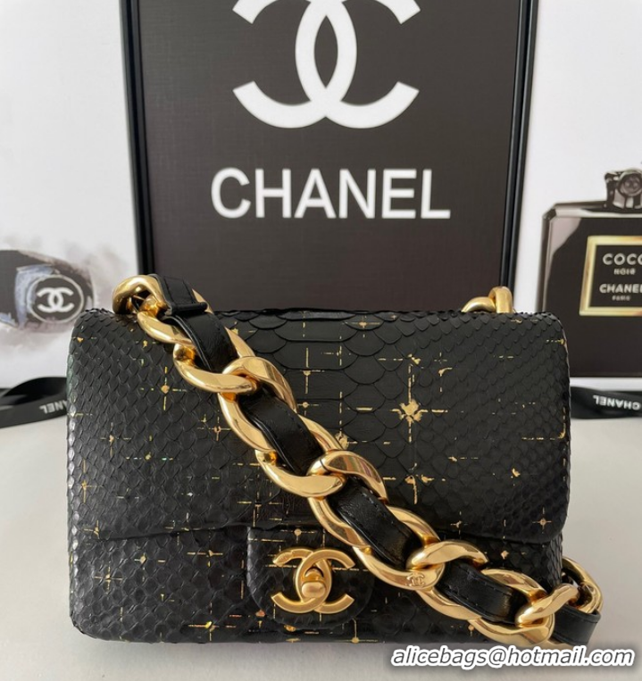 Popular Style Chanel SMALL FLAP BAG Snakeskin & Gold-Tone Metal AS3214 black&gold