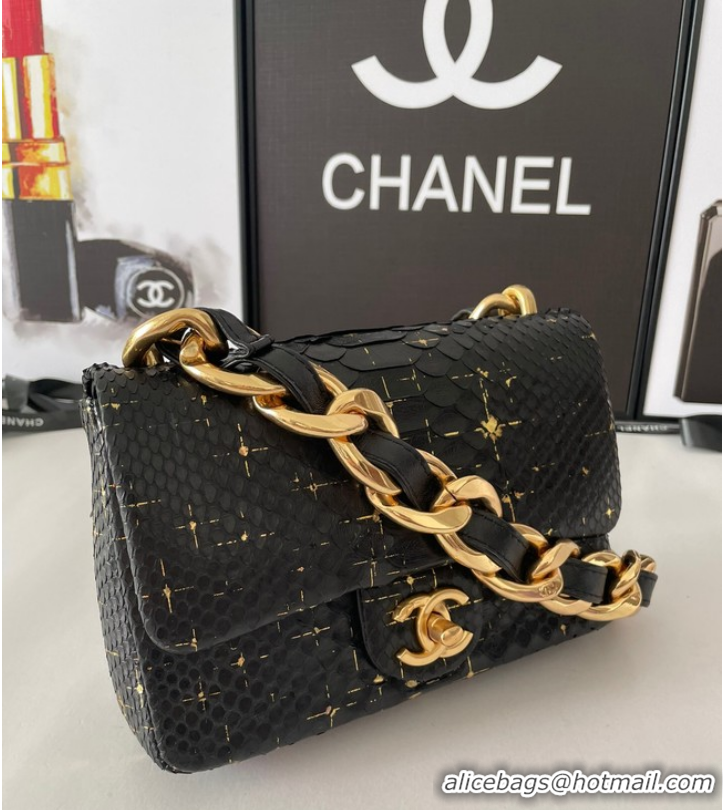 Popular Style Chanel SMALL FLAP BAG Snakeskin & Gold-Tone Metal AS3214 black&gold