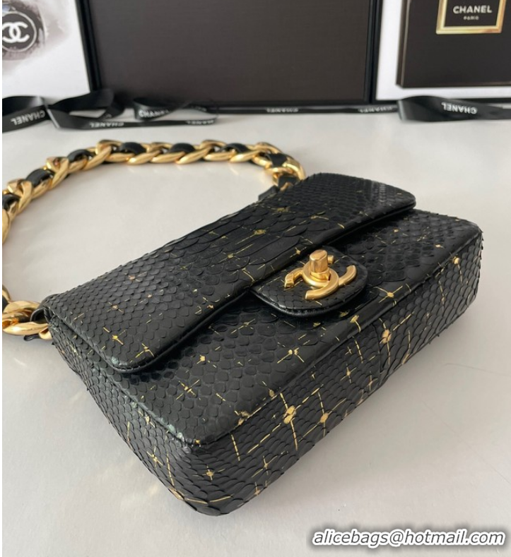 Popular Style Chanel SMALL FLAP BAG Snakeskin & Gold-Tone Metal AS3214 black&gold