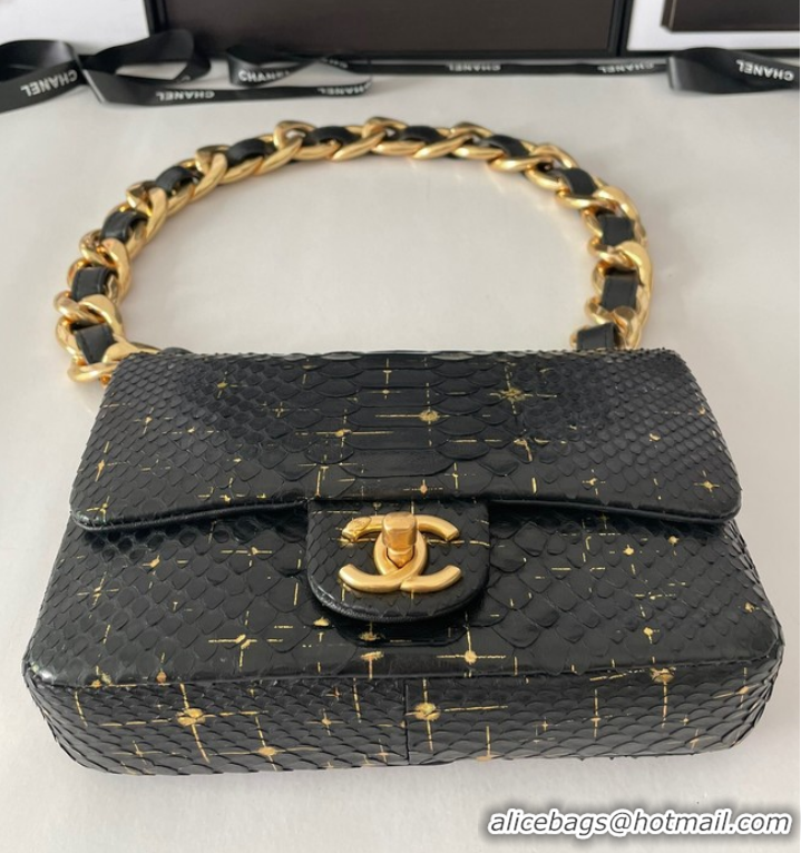 Popular Style Chanel SMALL FLAP BAG Snakeskin & Gold-Tone Metal AS3214 black&gold