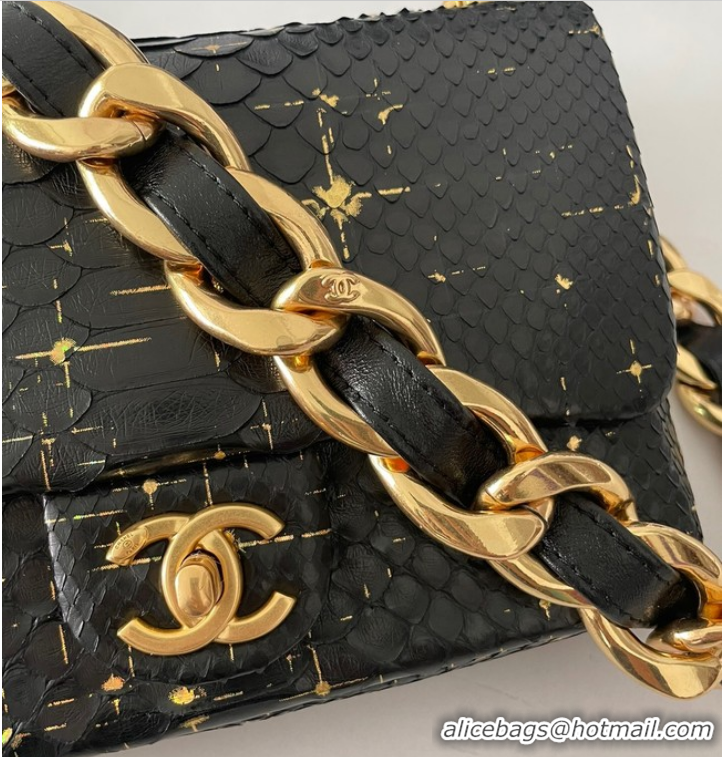 Popular Style Chanel SMALL FLAP BAG Snakeskin & Gold-Tone Metal AS3214 black&gold