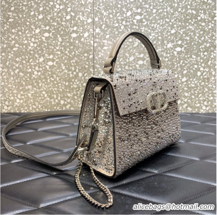 Top Quality VALENTINO GARAVANI VSLING Shiny diamond Mini totebag XW2B0G9 Pearlescent grey