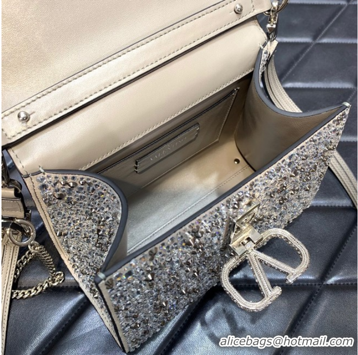 Top Quality VALENTINO GARAVANI VSLING Shiny diamond Mini totebag XW2B0G9 Pearlescent grey