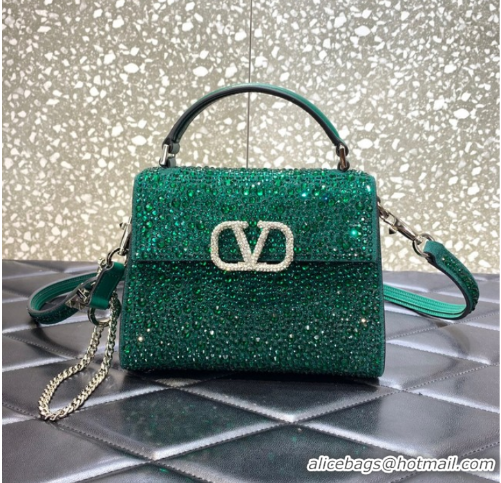 Super Quality  VALENTINO GARAVANI VSLING Shiny diamond Mini totebag XW2B0G9 green