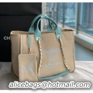 Stylish Grade Chanel Canvas Tote Shopping Bag B66941 Beige&sky blue