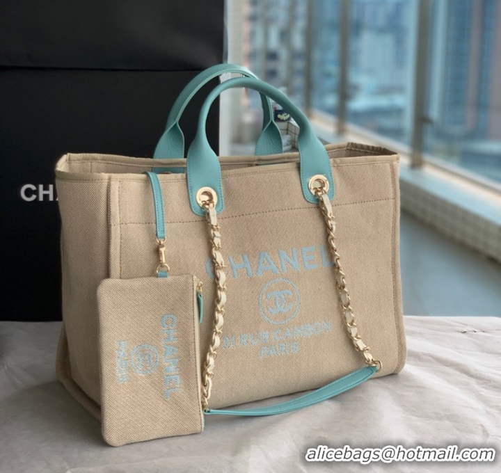 Stylish Grade Chanel Canvas Tote Shopping Bag B66941 Beige&sky blue