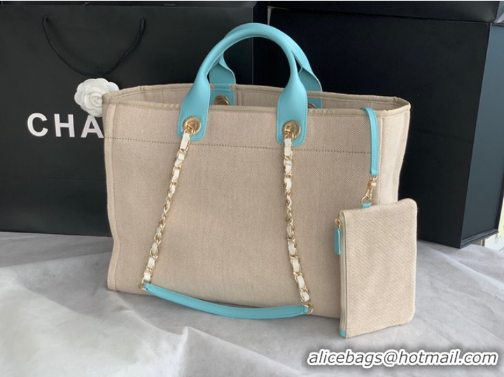 Stylish Grade Chanel Canvas Tote Shopping Bag B66941 Beige&sky blue