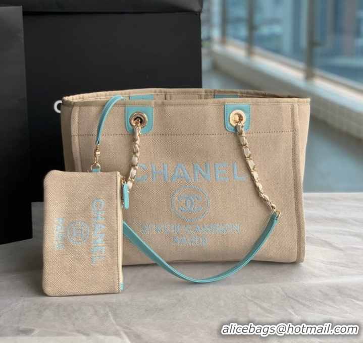 Super Quality Chanel Canvas Shopping Bag 67001 Beige&sky blue