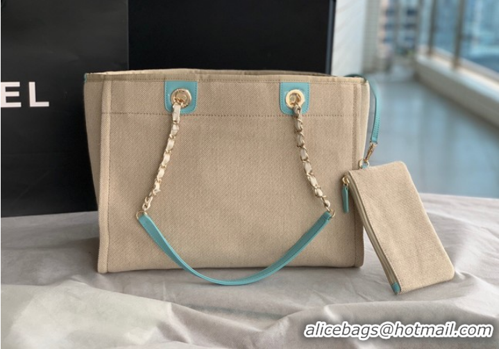 Super Quality Chanel Canvas Shopping Bag 67001 Beige&sky blue