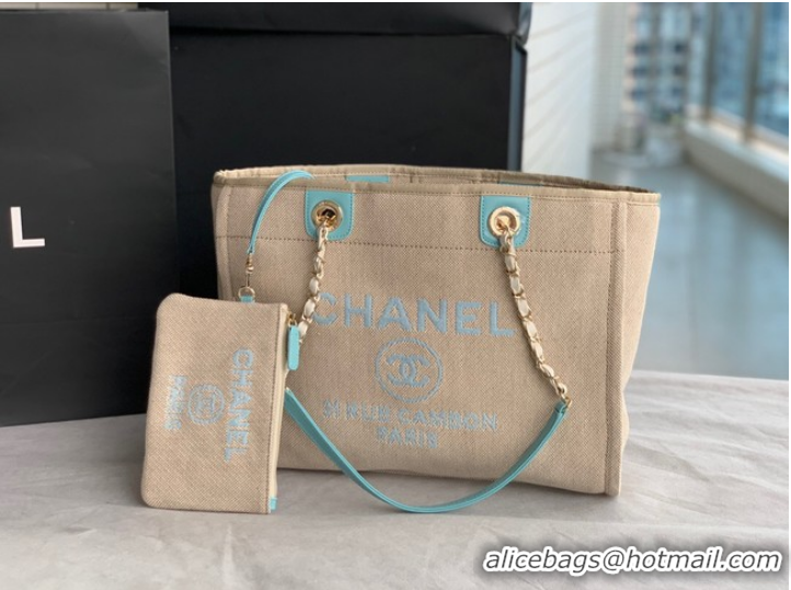 Super Quality Chanel Canvas Shopping Bag 67001 Beige&sky blue