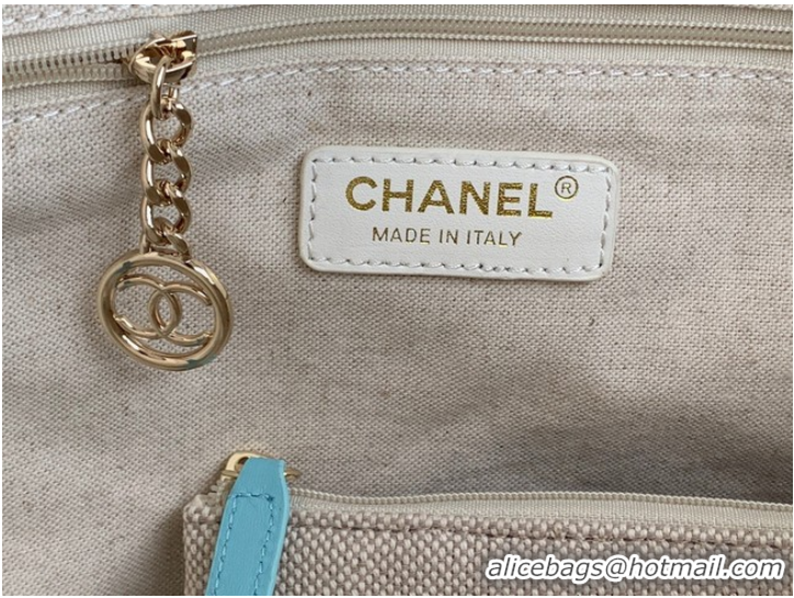 Super Quality Chanel Canvas Shopping Bag 67001 Beige&sky blue