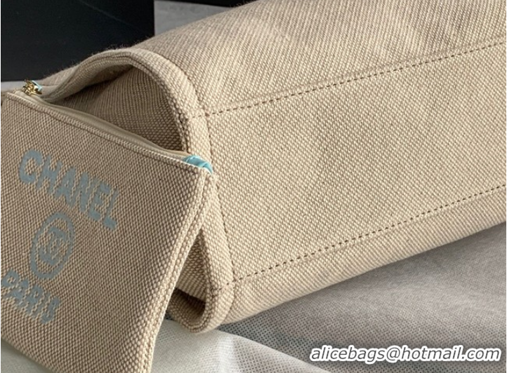 Super Quality Chanel Canvas Shopping Bag 67001 Beige&sky blue