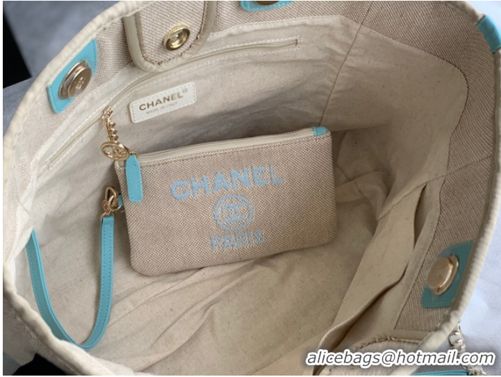 Super Quality Chanel Canvas Shopping Bag 67001 Beige&sky blue