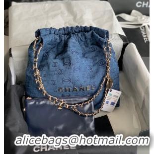 Shop Best CHANEL 22 HANDBAG Denim AS3260 blue&gold