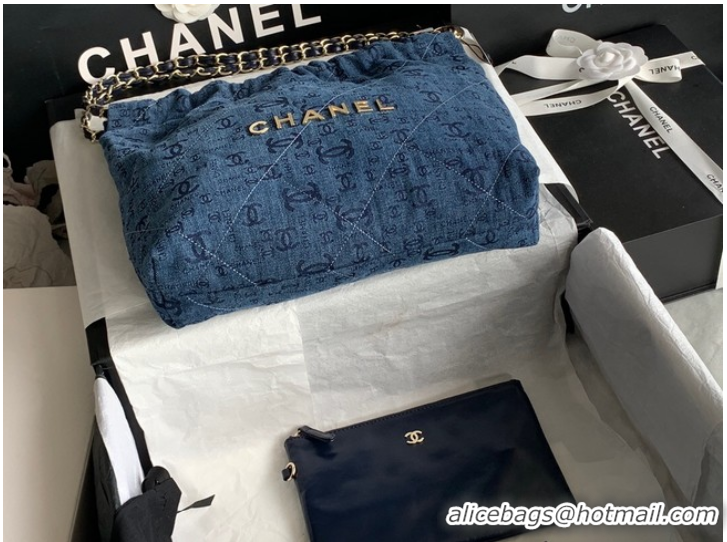 Shop Best CHANEL 22 HANDBAG Denim AS3260 blue&gold