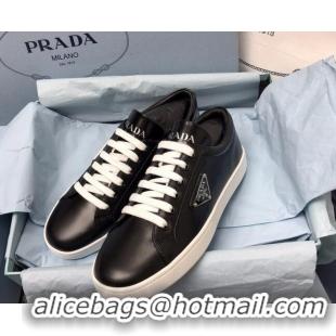 Lowest Price Prada Brush Leather Sneakers with Heel Tab All Black 052627