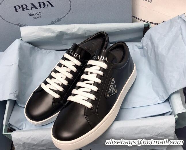 Lowest Price Prada Brush Leather Sneakers with Heel Tab All Black 052627