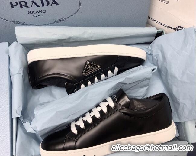 Lowest Price Prada Brush Leather Sneakers with Heel Tab All Black 052627