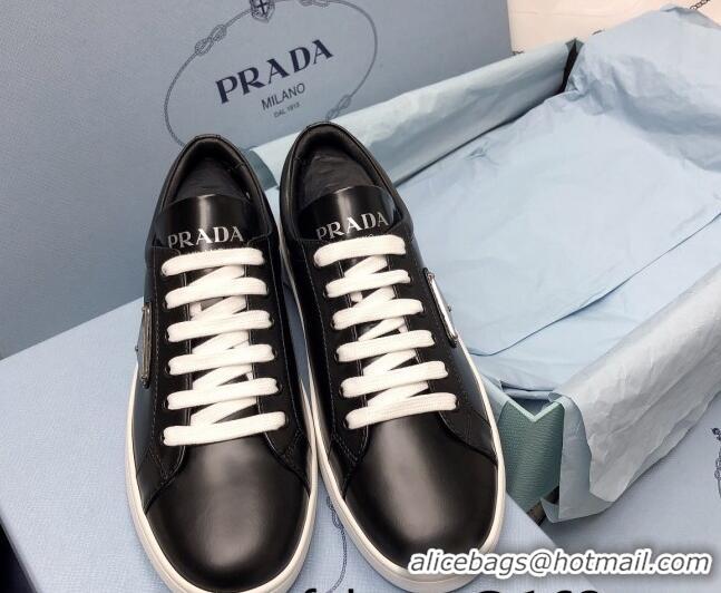 Lowest Price Prada Brush Leather Sneakers with Heel Tab All Black 052627