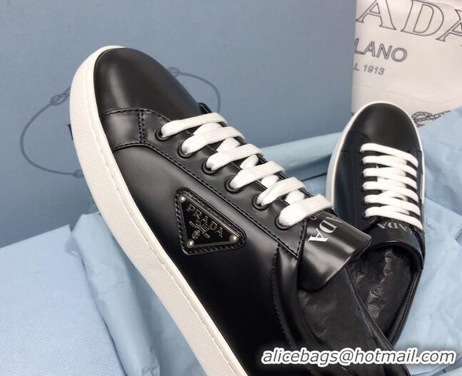 Lowest Price Prada Brush Leather Sneakers with Heel Tab All Black 052627