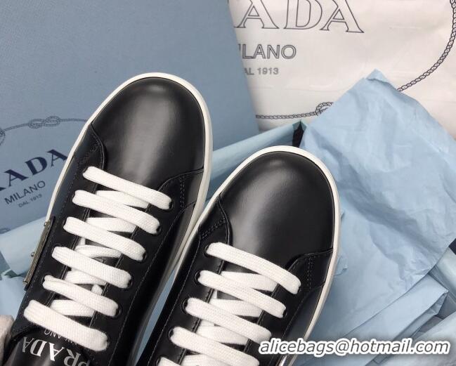 Lowest Price Prada Brush Leather Sneakers with Heel Tab All Black 052627