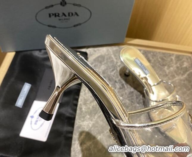 Inexpensive Prada TPU Logo Heel Slide Sandals 6.5cm Silver 2062282