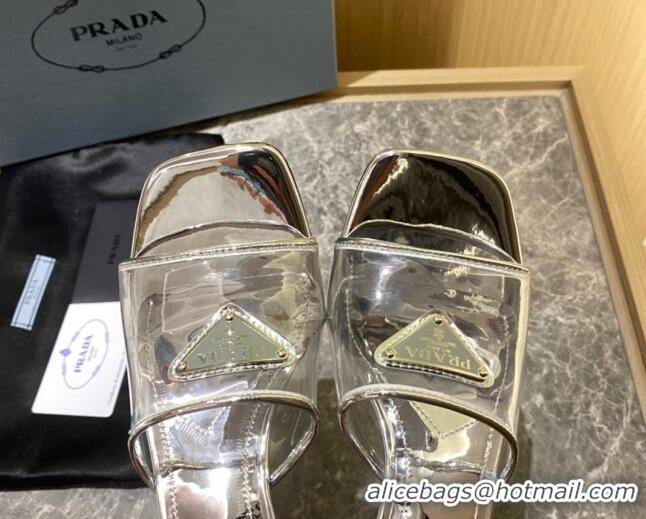 Inexpensive Prada TPU Logo Heel Slide Sandals 6.5cm Silver 2062282