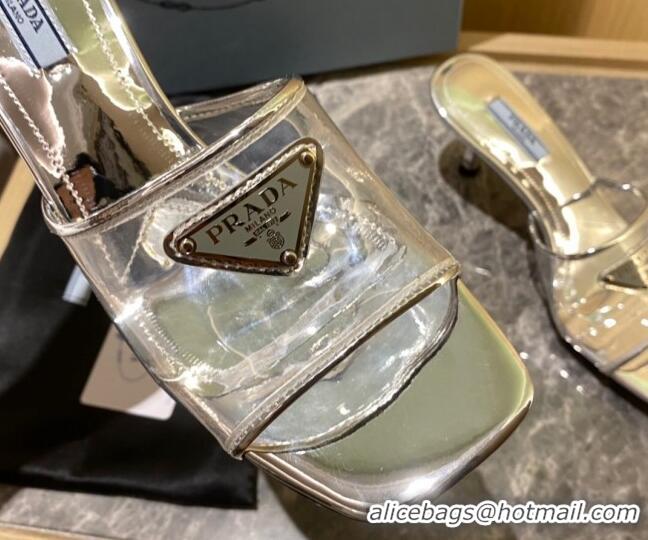 Inexpensive Prada TPU Logo Heel Slide Sandals 6.5cm Silver 2062282