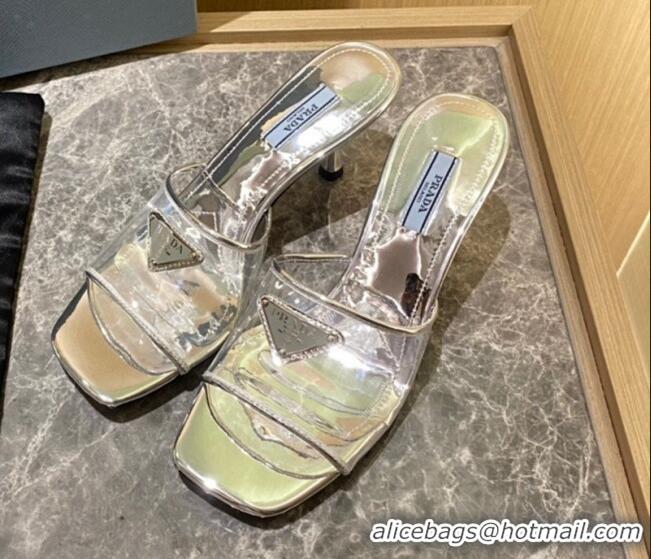 Inexpensive Prada TPU Logo Heel Slide Sandals 6.5cm Silver 2062282