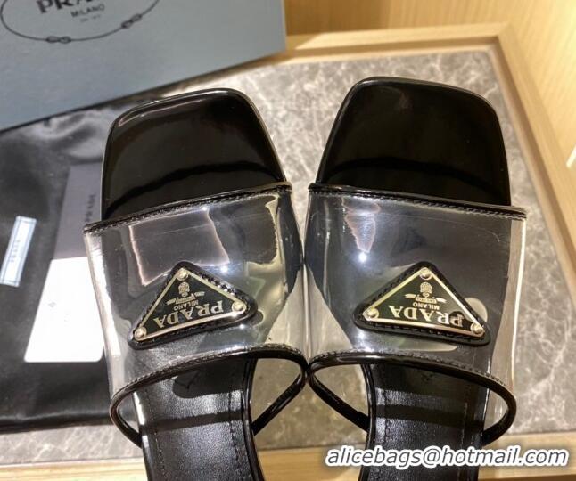 Classic Prada TPU Logo Heel Slide Sandals 6.5cm Black 2062284