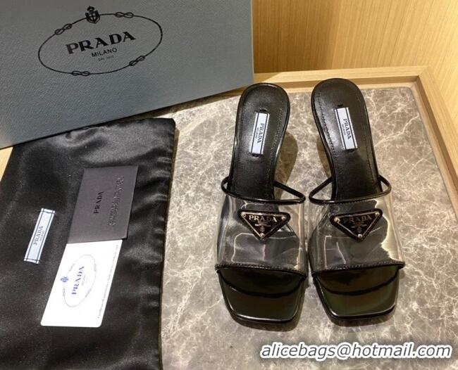 Classic Prada TPU Logo Heel Slide Sandals 6.5cm Black 2062284