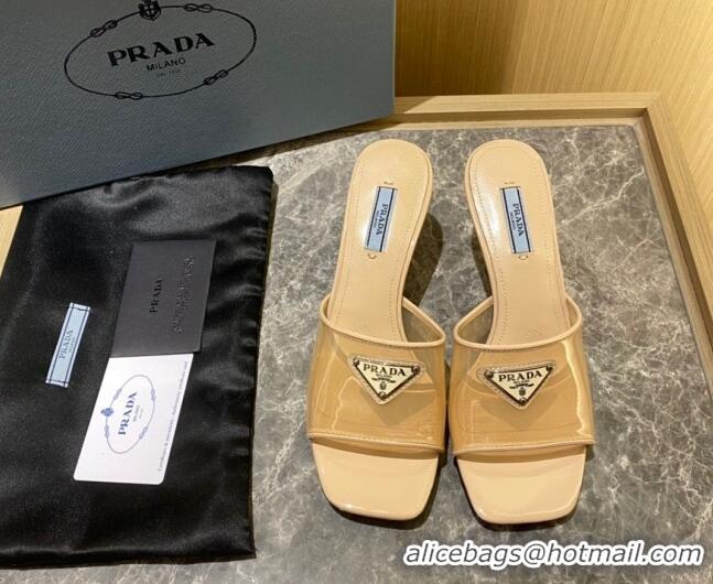 Sumptuous Prada TPU Logo Heel Slide Sandals 6.5cm Apricot 062285