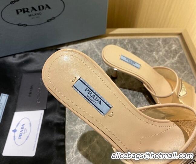 Sumptuous Prada TPU Logo Heel Slide Sandals 6.5cm Apricot 062285