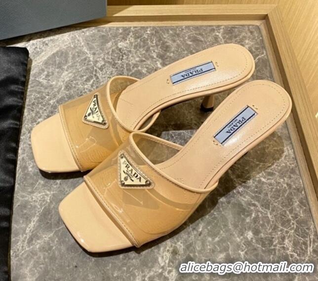 Sumptuous Prada TPU Logo Heel Slide Sandals 6.5cm Apricot 062285