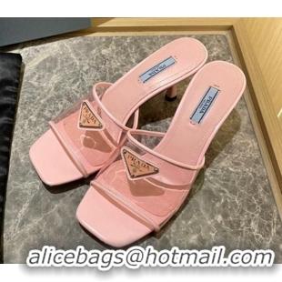 Discount Prada TPU Logo Heel Slide Sandals 6.5cm Pink 062286