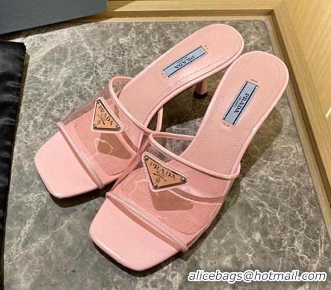 Discount Prada TPU Logo Heel Slide Sandals 6.5cm Pink 062286