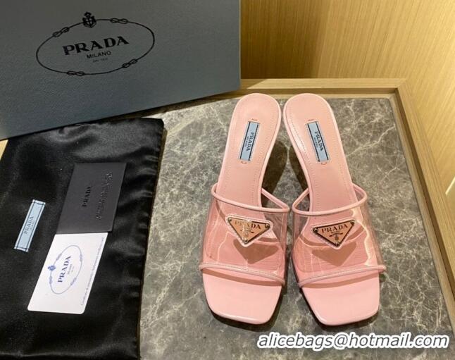 Discount Prada TPU Logo Heel Slide Sandals 6.5cm Pink 062286